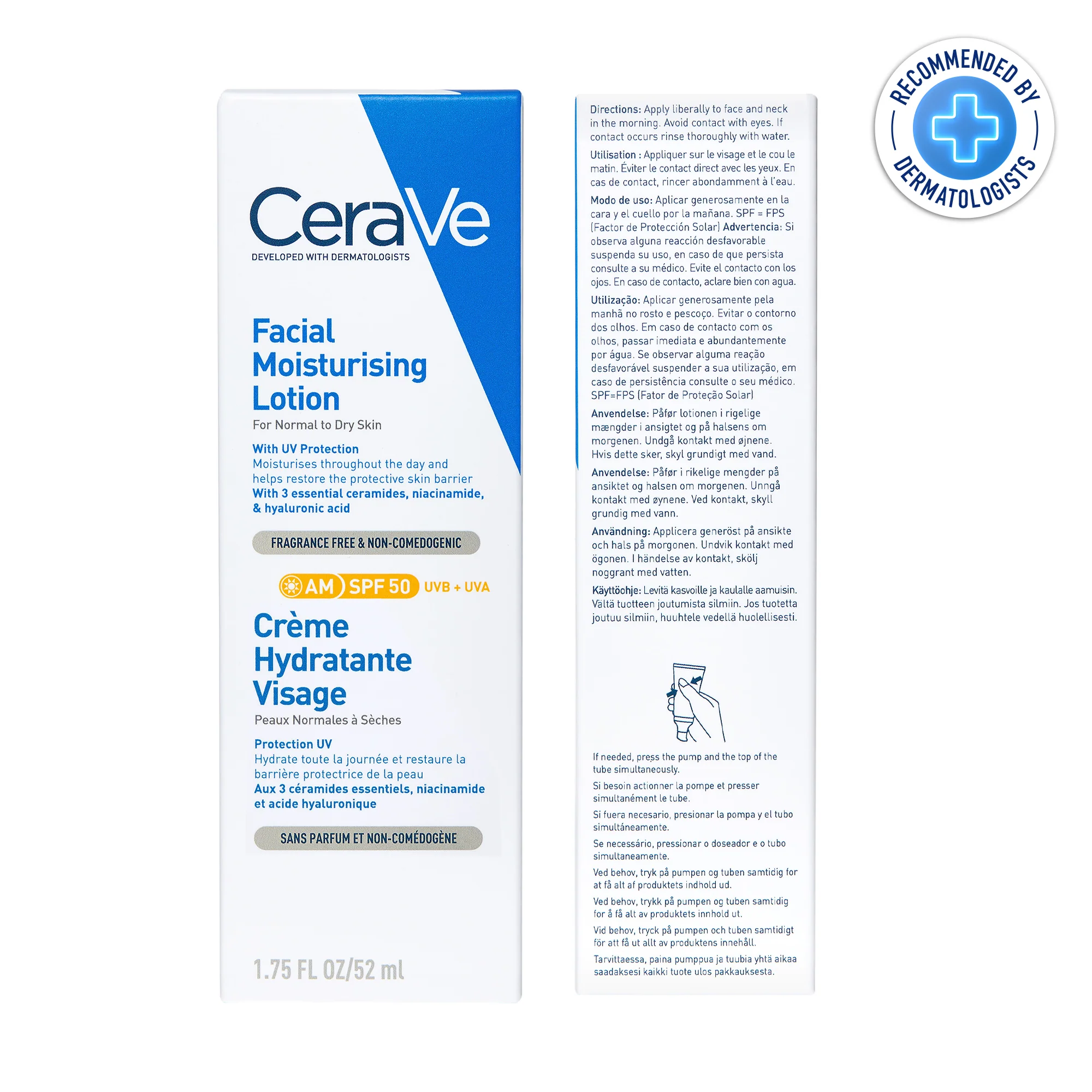 CeraVe Crème Hydratante Visage SPF 50 Peaux Normales À Sèches 52ml - Image 2