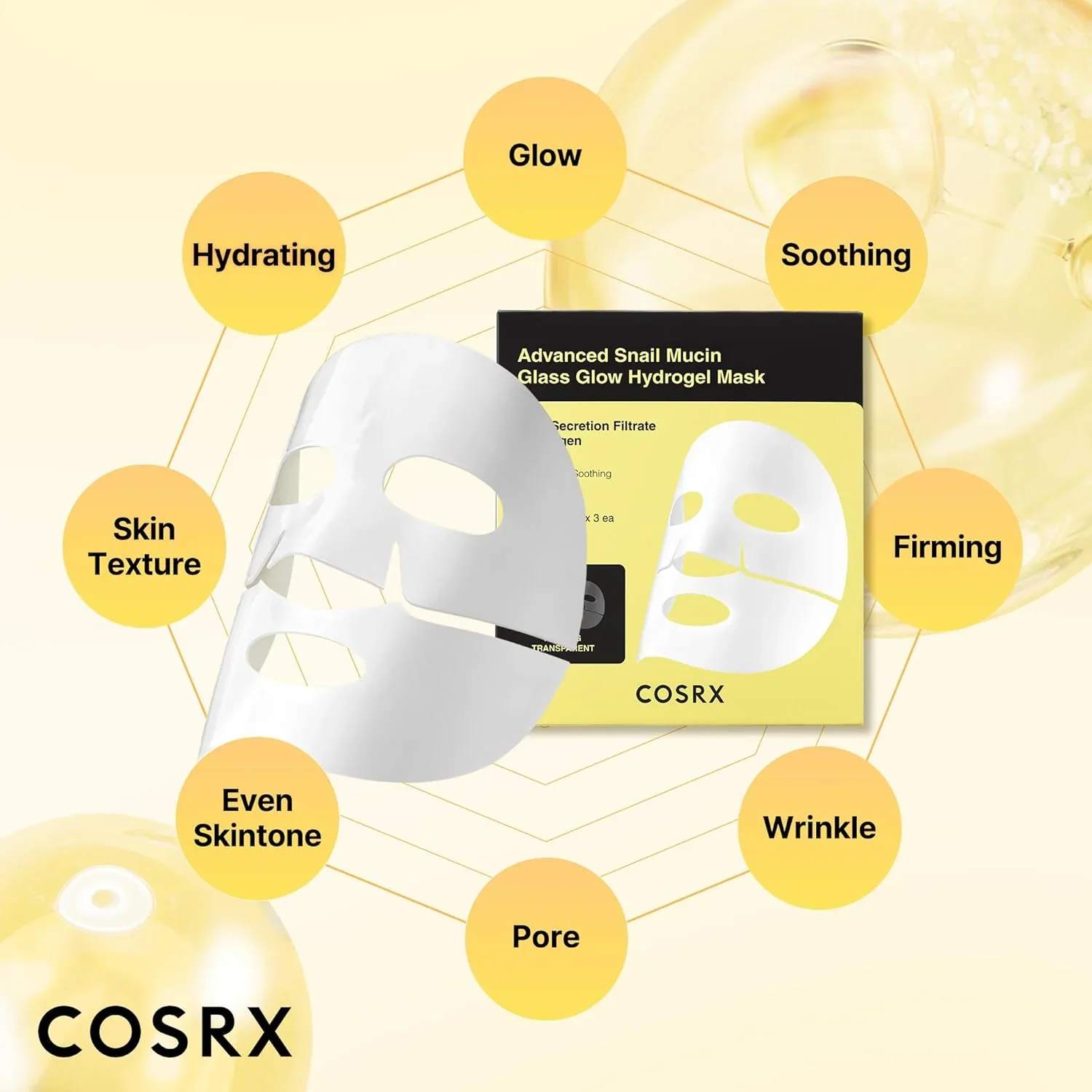 COSRX Advanced Snail Mucin Glass Glow Hydrogel Mask Pack de 3 – Masque éclat et réparateur - Image 4