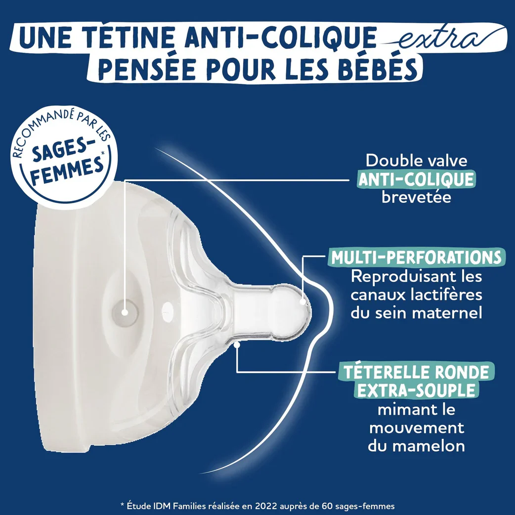 DODIE BIBERON TETINE MULT ANTI COLIQUE 0-6 MOIS DEBIT 1 BLEU 150 ML - Image 7