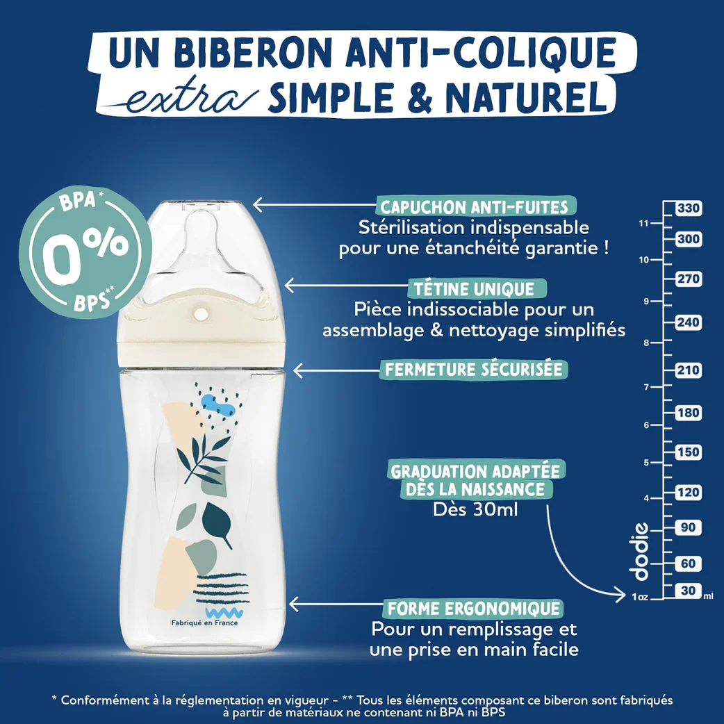 DODIE BIBERON TETINE MULT ANTI COLIQUE 0-6 MOIS DEBIT 1 BLEU 150 ML - Image 3