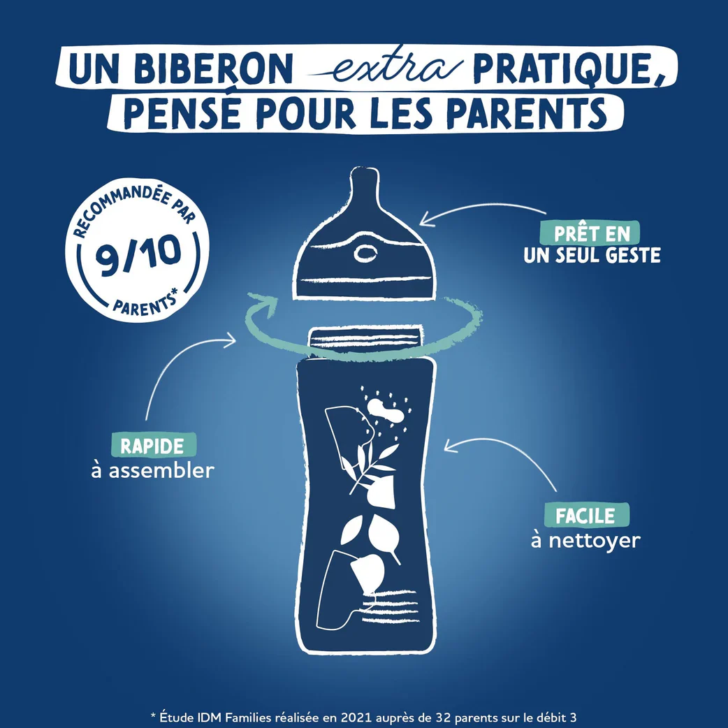 DODIE BIBERON TETINE MULT ANTI COLIQUE 0-6 MOIS DEBIT 1 BLEU 150 ML - Image 4