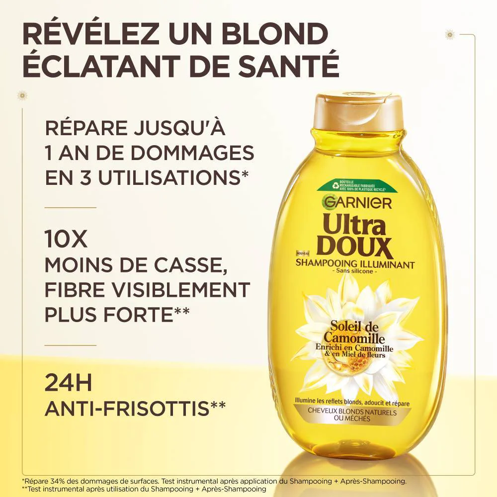 GARNIER ULTRA DOUX CAMOMILLE SHAMPOOING ILLUMINANT SOLEIL 400 ML - Image 2