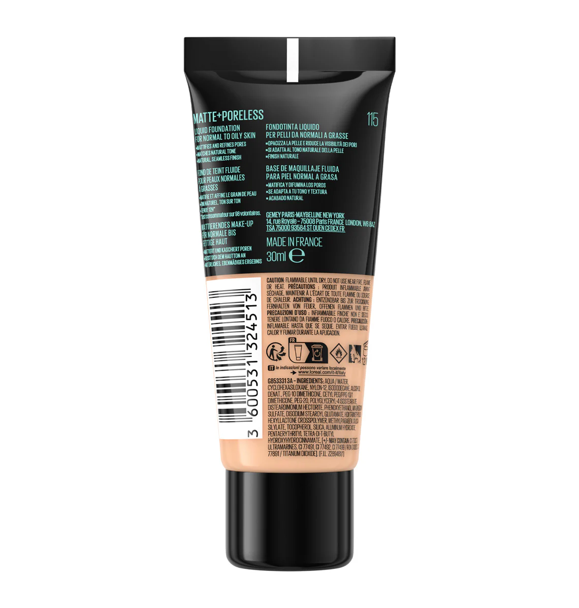 MAYBELLINE FIT ME FOND DE TEINT LIQUIDE MATTE + PORELESS 30ML 115 IVOIRE - Image 4