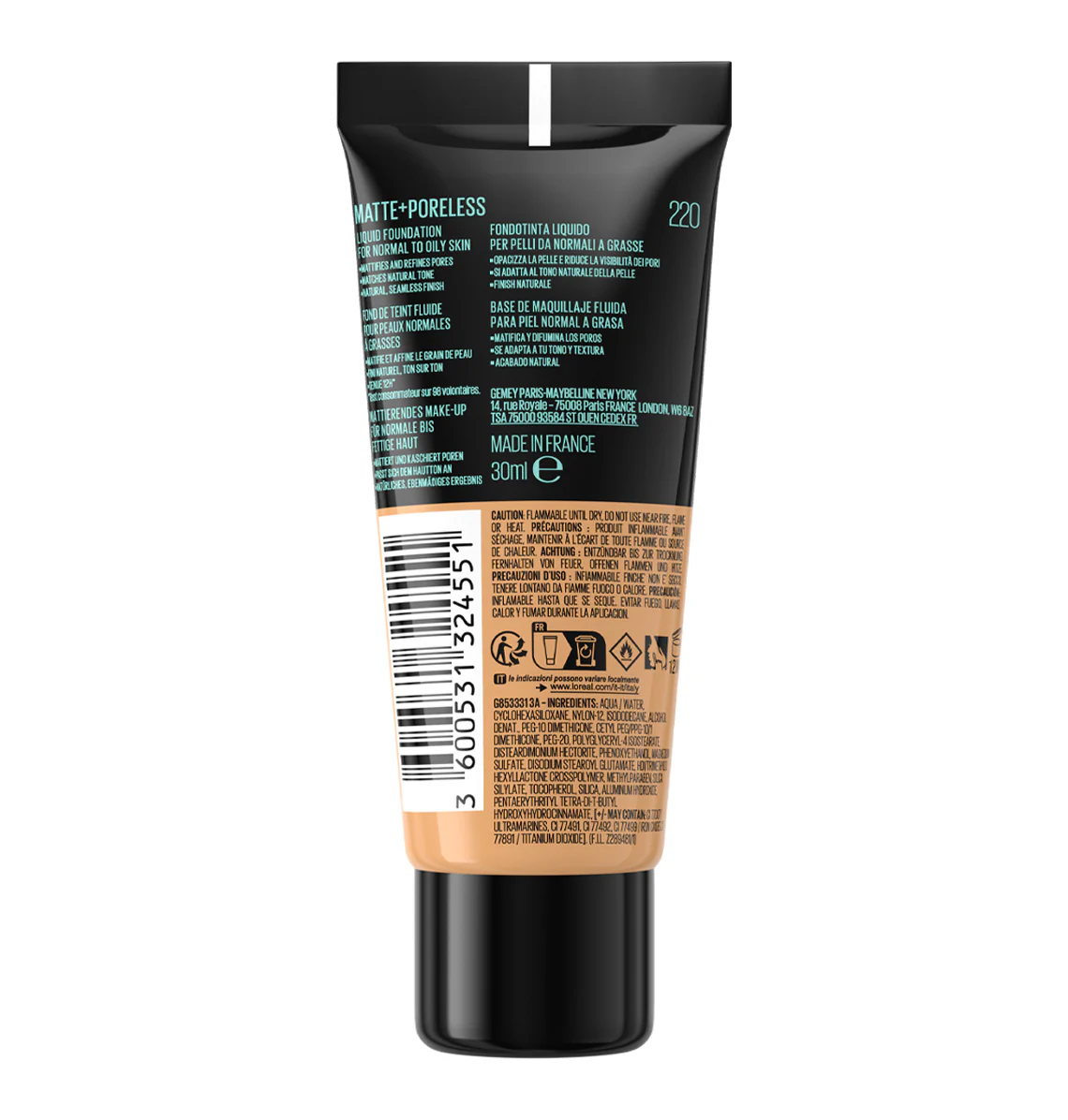 MAYBELLINE FIT ME FOND DE TEINT LIQUIDE MATTE + PORELESS 30ML 220 NATUREL BEIGE - Image 4